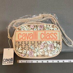 Cavalli Class Beige and Floral Camera/Crossbody Bag